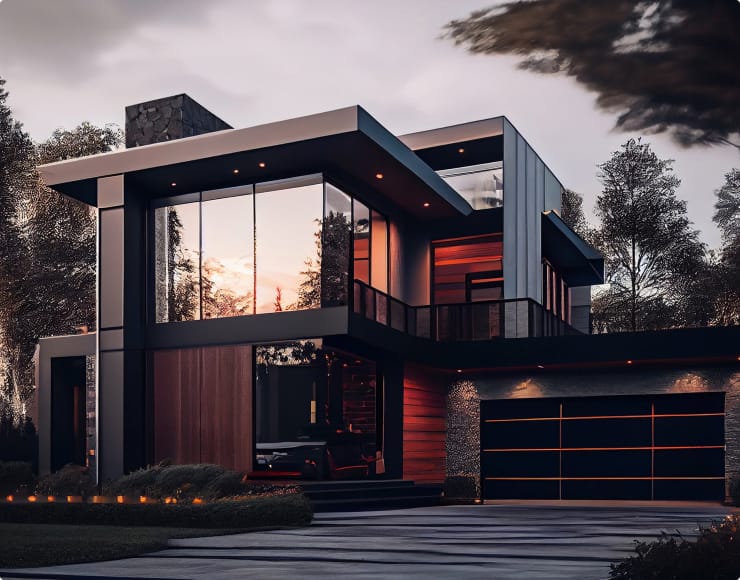 Maison contemporaine au crépuscule